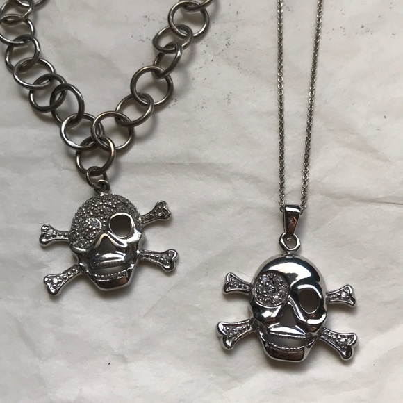 Skull & Crossbones 925 sterling silver set - Picture 1 of 14